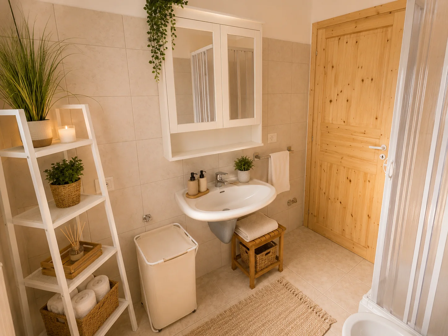 Bagno moderno con doccia e lavabo